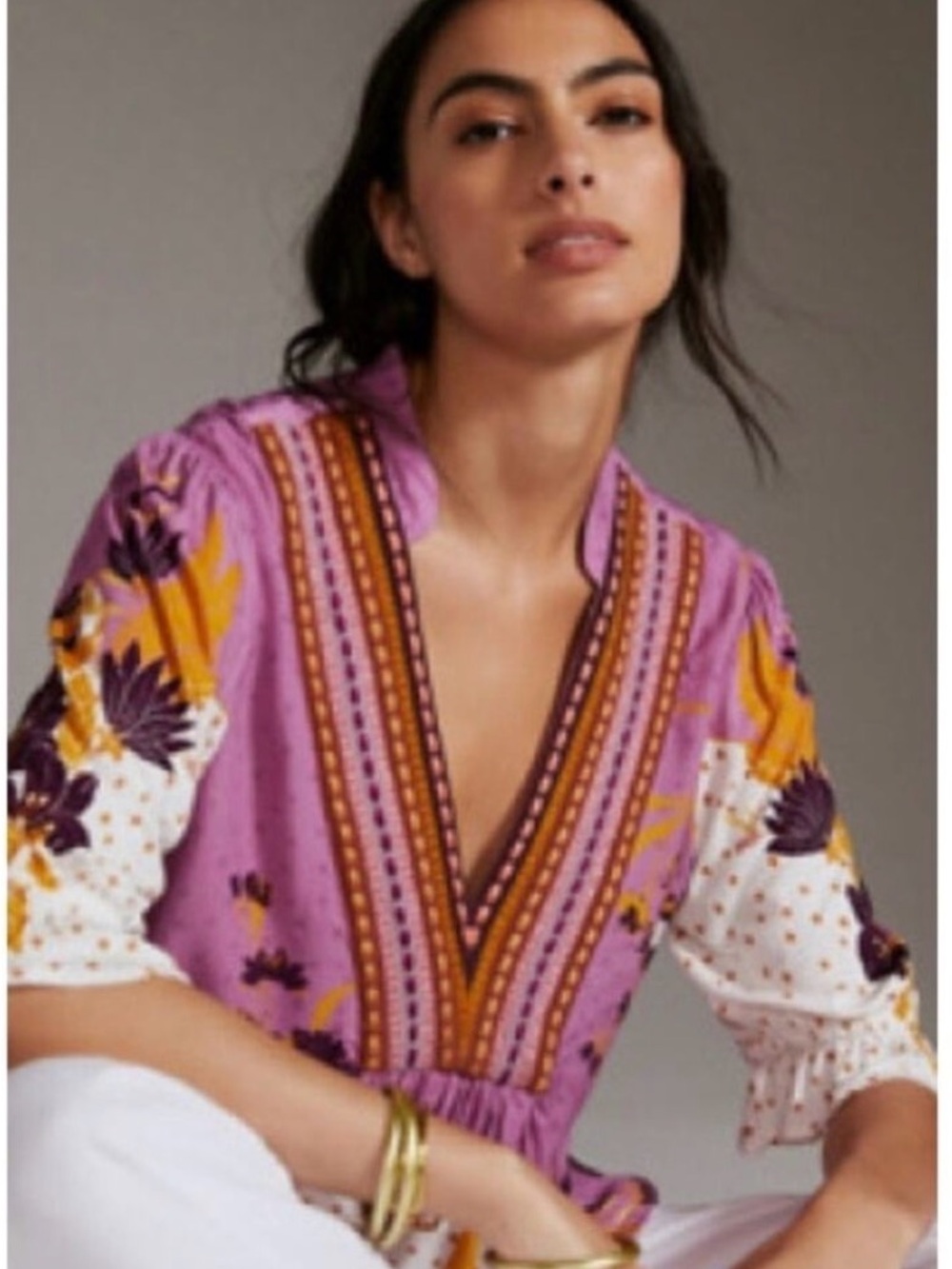 BL^NK London Anthropologie Stephanie Purple Floral V-Neck Top XL